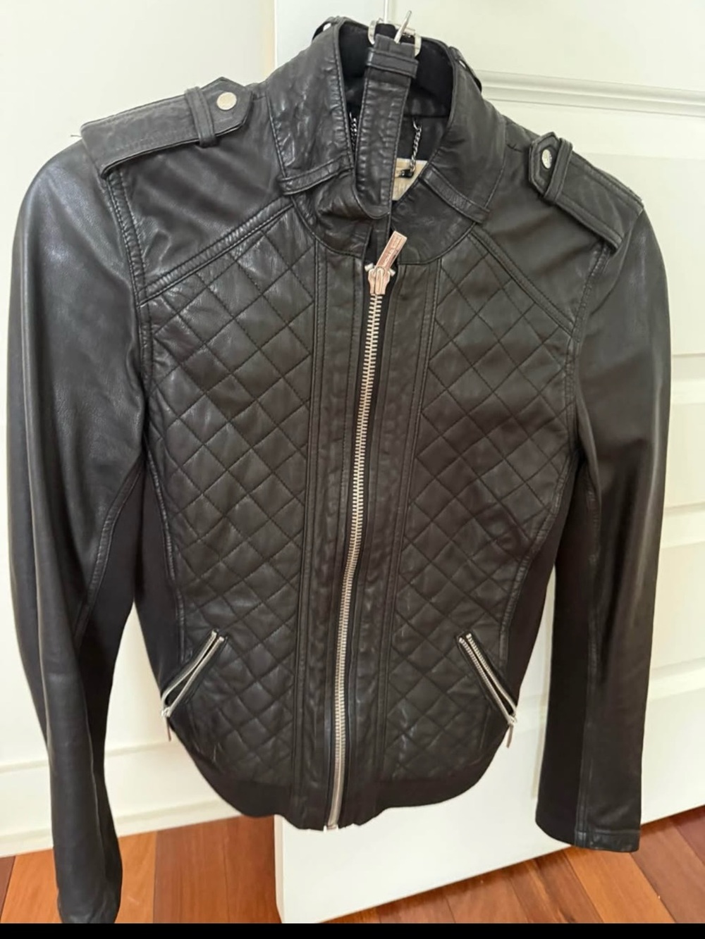 Michael Kors Black Quilted Leather Moto Jacket